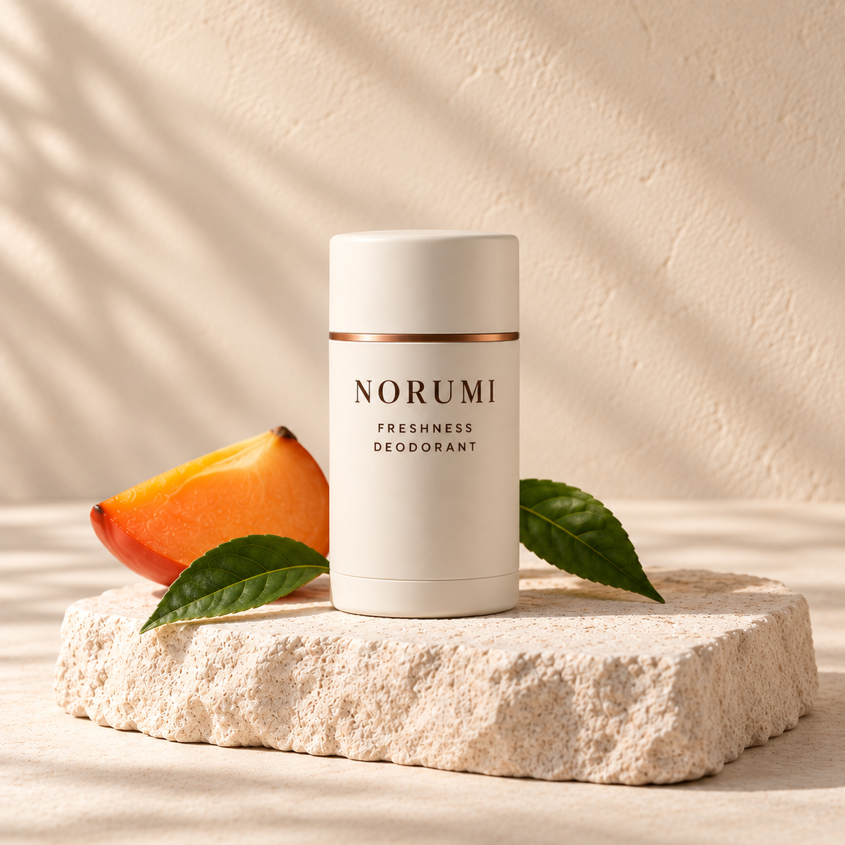 Norumi Freshness Deodorant in a warm ivory container